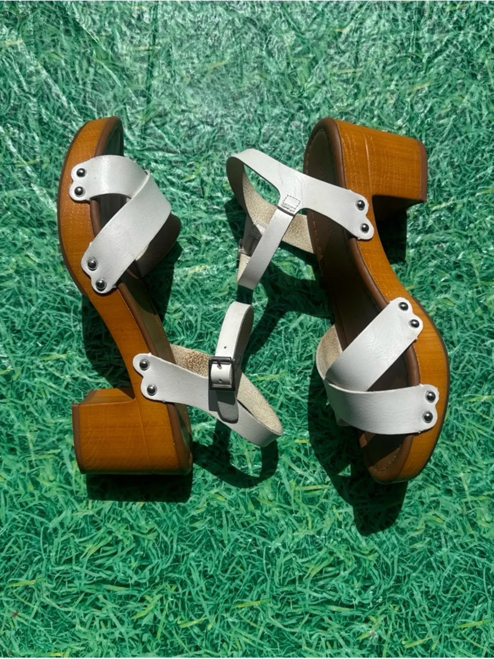 White Crisscross Ankle-Strap Block Heels